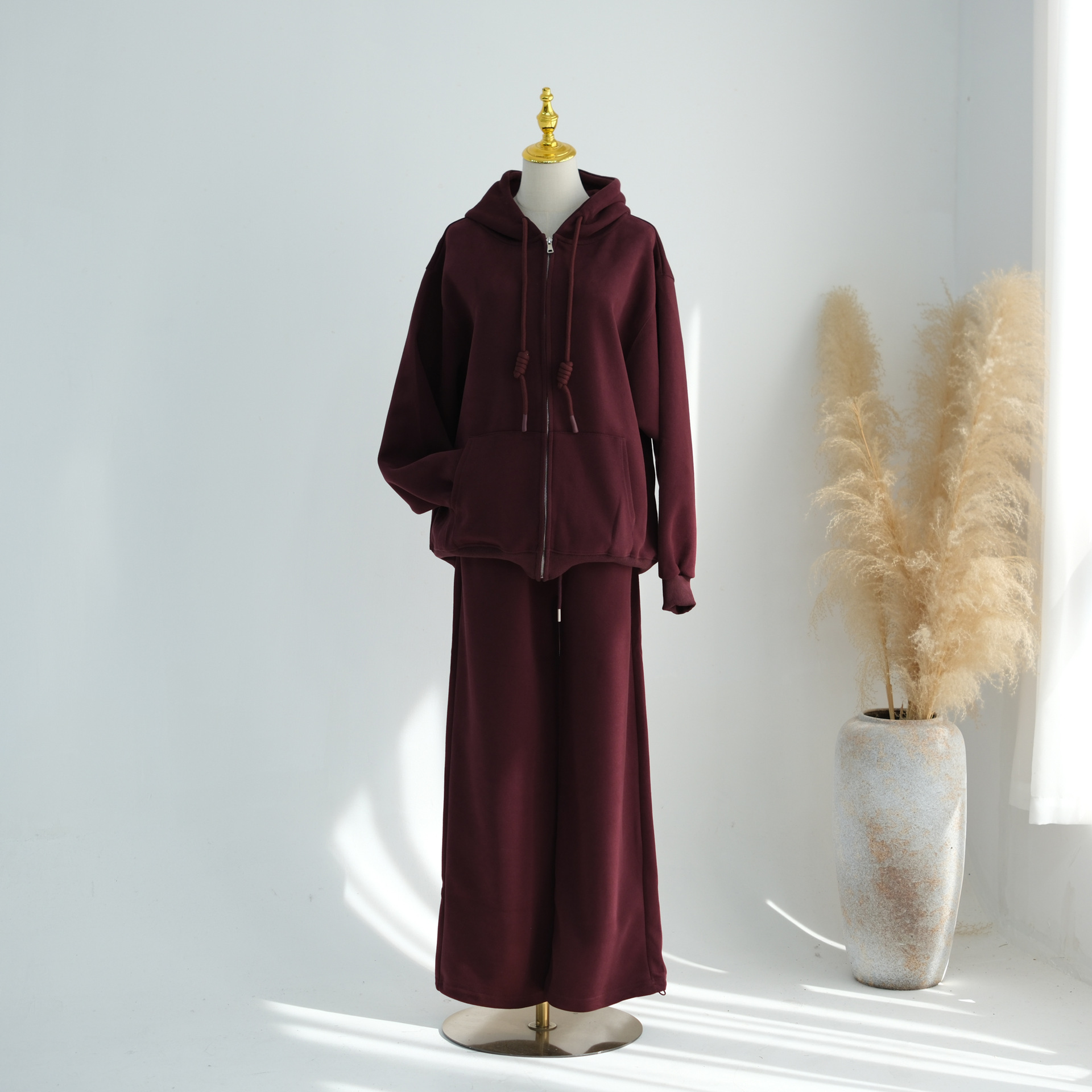 여성용 후드 집업 상의와 와이드 레그 팬츠로 구성된 투 - Winter Clothing For Women 리뷰 및 가격